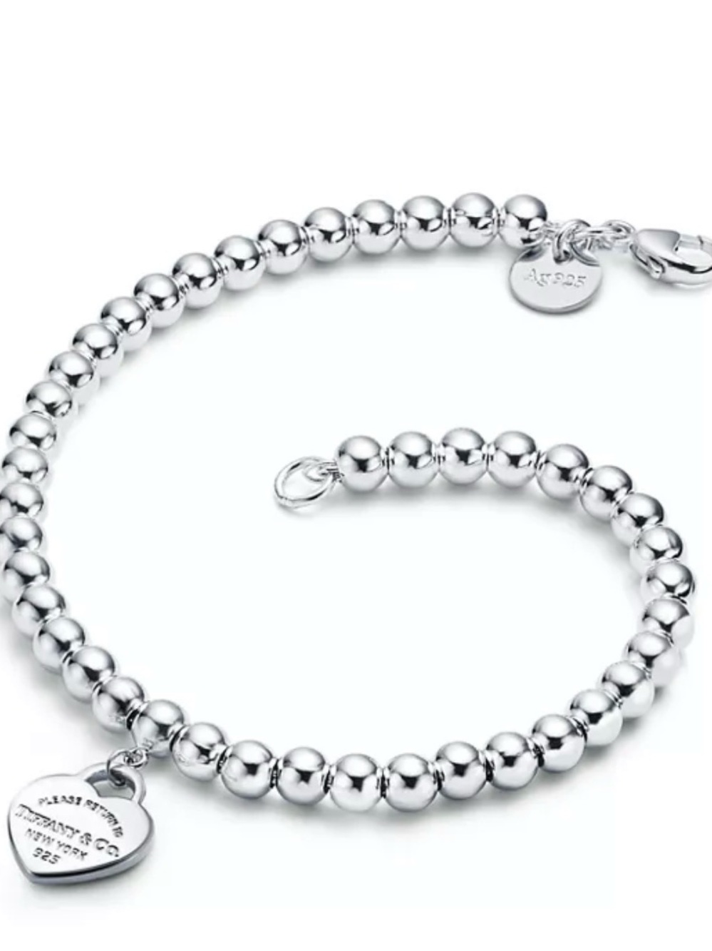 Tiffany & Co. Sterling Silver Bead Bracelet with Heart Charm - Silver